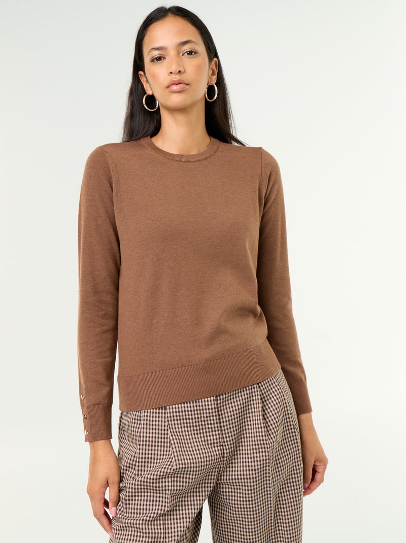 Jersey de punto fino con cuello redondo Marron - Kiabi