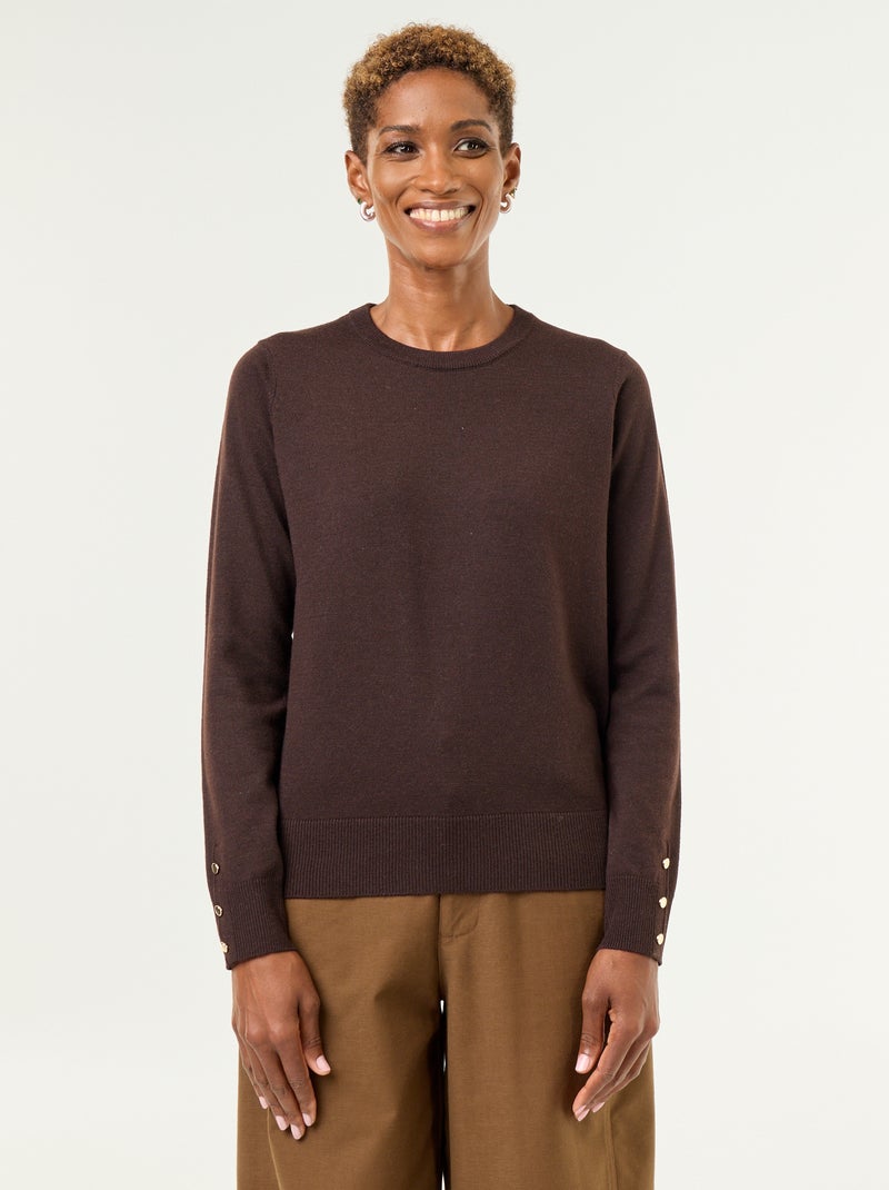 Jersey de punto fino con cuello redondo Marron - Kiabi