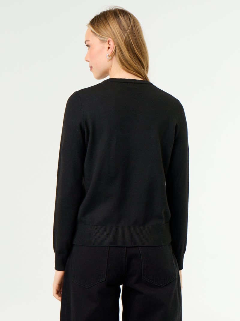 Jersey de punto fino con cuello redondo Negro - Kiabi