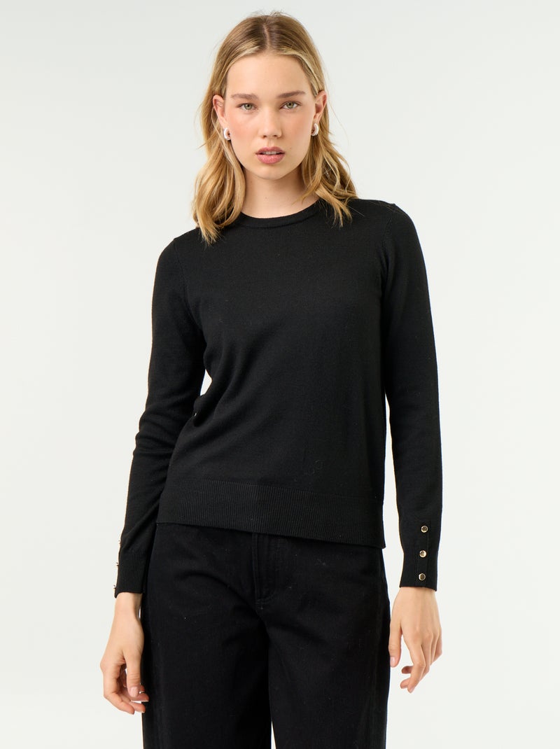 Jersey de punto fino con cuello redondo Negro - Kiabi
