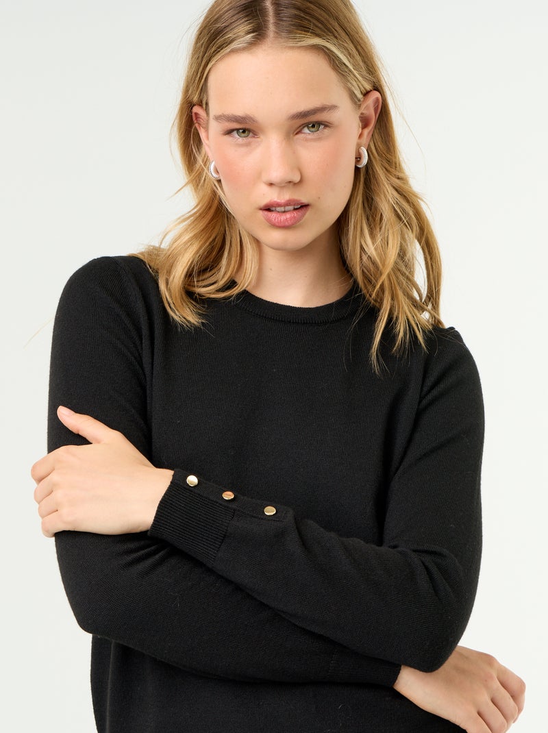 Jersey de punto fino con cuello redondo Negro - Kiabi