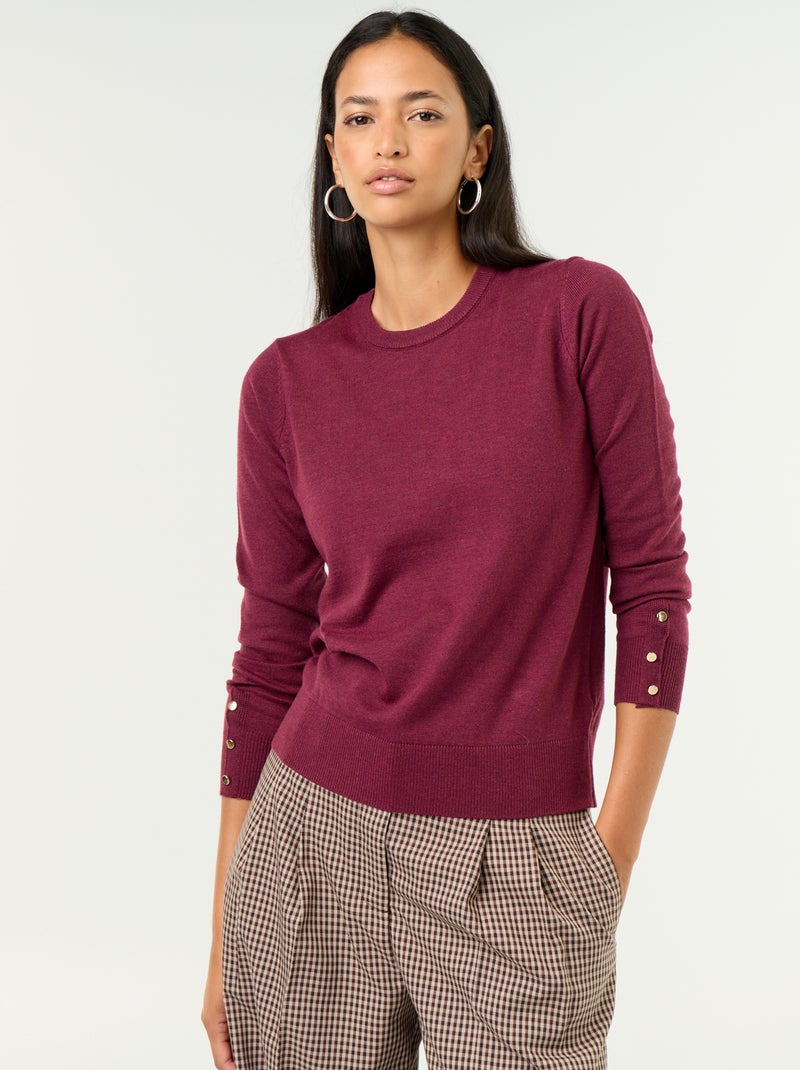 Jersey de punto fino con cuello redondo Purpura - Kiabi