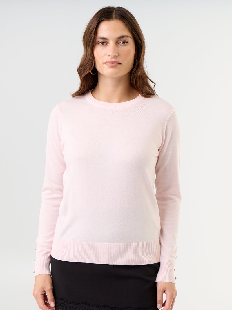 Jersey de punto fino con cuello redondo Rosa - Kiabi