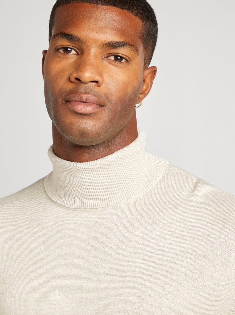 Jersey de punto fino con cuello vuelto BEIGE - Kiabi