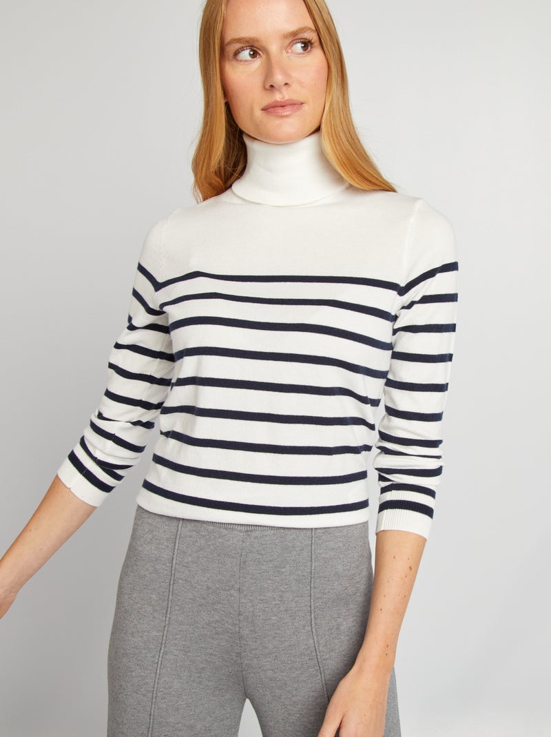 Jersey de punto fino con cuello vuelto BLANCO - Kiabi
