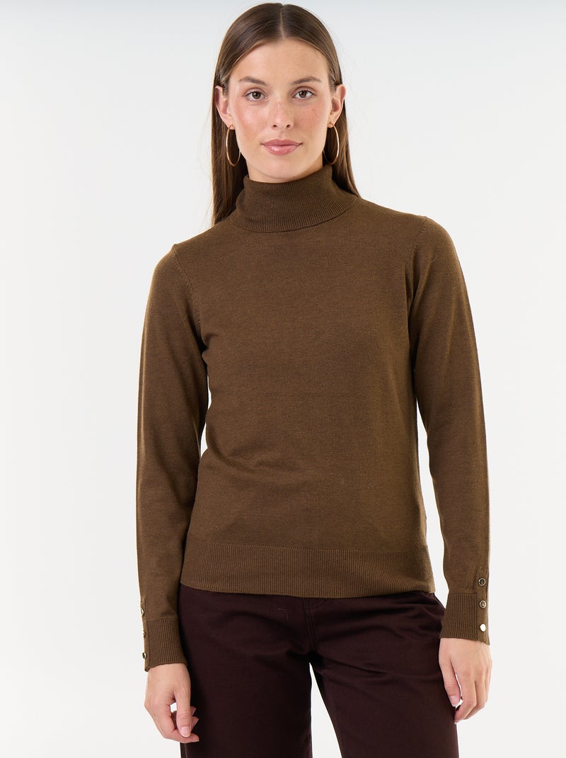 Jersey de punto fino con cuello vuelto Marron - Kiabi