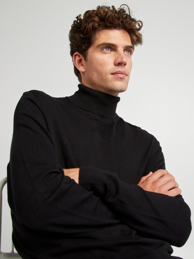 Jersey de punto fino con cuello vuelto negro - Kiabi