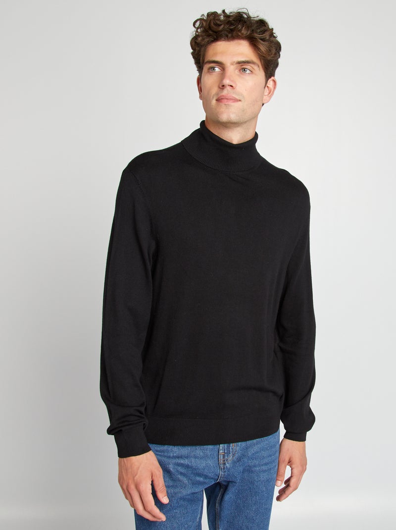 Jersey de punto fino con cuello vuelto negro - Kiabi