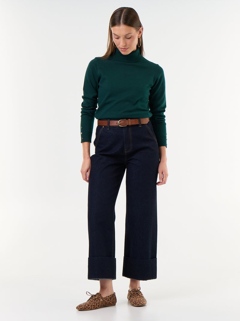 Jersey de punto fino con cuello vuelto Verde - Kiabi