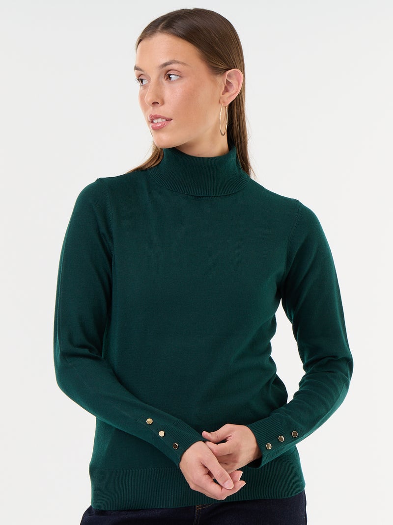 Jersey de punto fino con cuello vuelto Verde - Kiabi