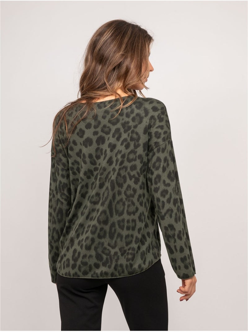 Jersey de punto fino con estampado de leopardo farenza Caqui - Kiabi