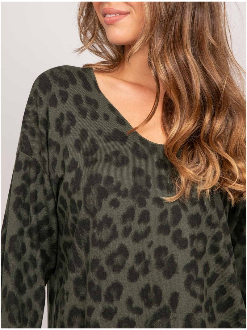 Jersey de punto fino con estampado de leopardo farenza Caqui - Kiabi