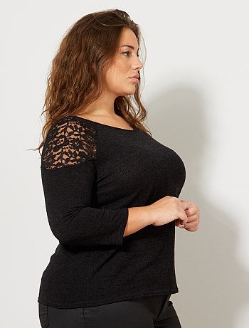 Jersey de punto fino con hombros de encaje - Kiabi