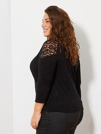 Jersey de punto fino con hombros de encaje - Kiabi