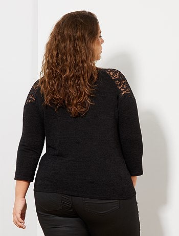 Jersey de punto fino con hombros de encaje - Kiabi