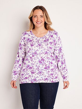 Jersey de punto fino de algodón con estampado floral. - Afibel