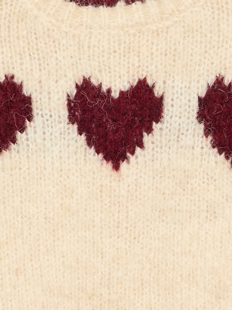 Jersey de punto fino estampado de corazones Beige - Kiabi