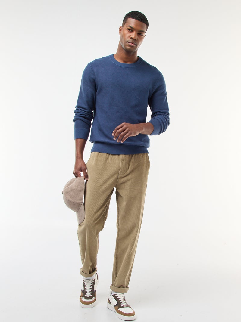 Jersey de punto fino liso con cuello redondo Azul - Kiabi