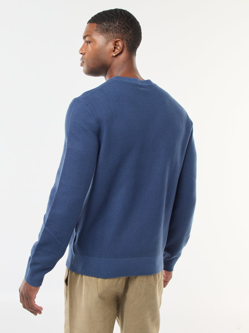 Jersey de punto fino liso con cuello redondo Azul - Kiabi