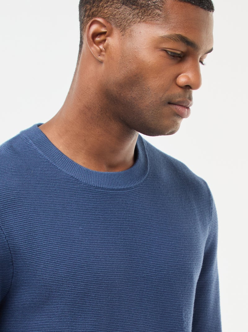 Jersey de punto fino liso con cuello redondo Azul - Kiabi