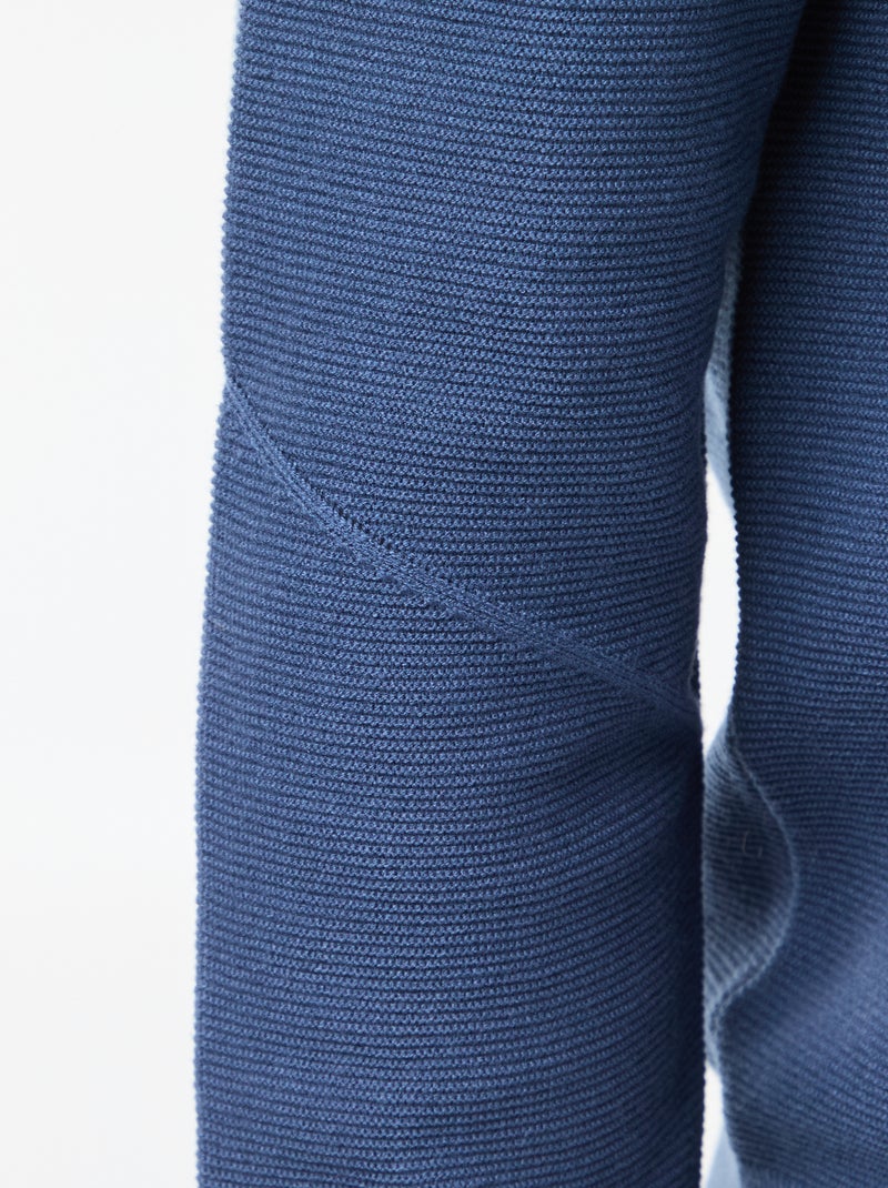 Jersey de punto fino liso con cuello redondo Azul - Kiabi