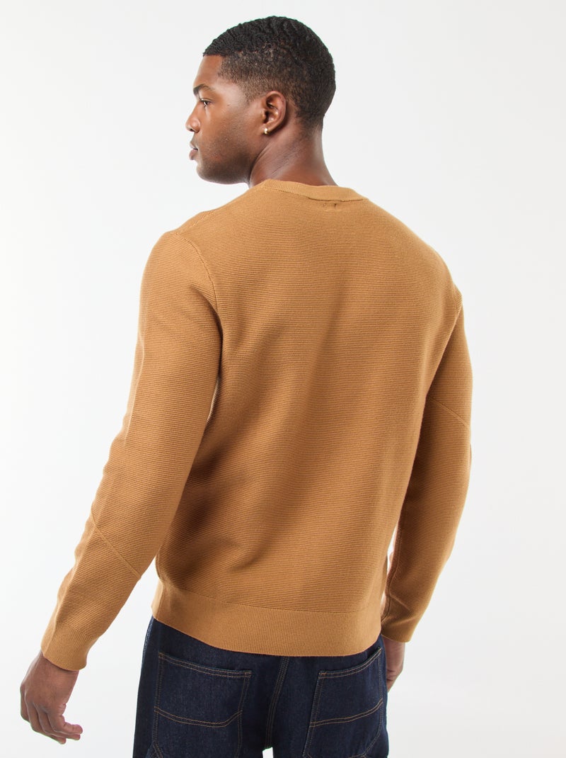 Jersey de punto fino liso con cuello redondo Beige - Kiabi