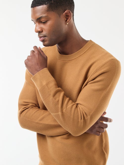 Jersey de punto fino liso con cuello redondo - Kiabi