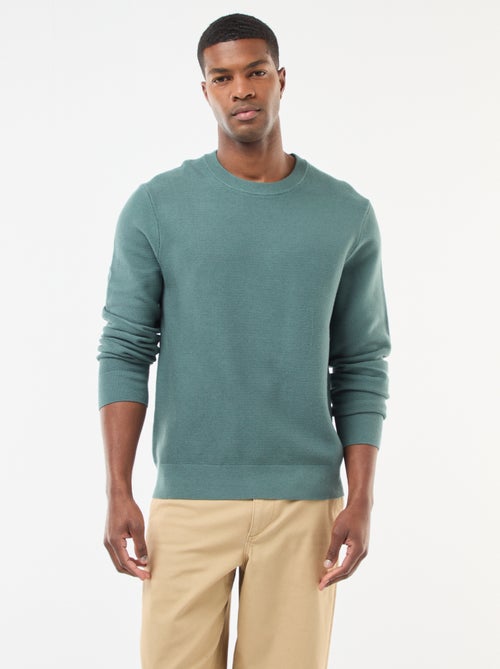 Jersey de punto fino liso con cuello redondo - Kiabi