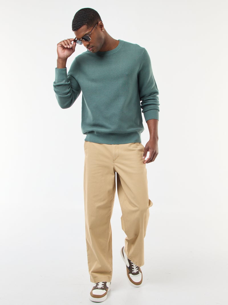 Jersey de punto fino liso con cuello redondo Verde - Kiabi