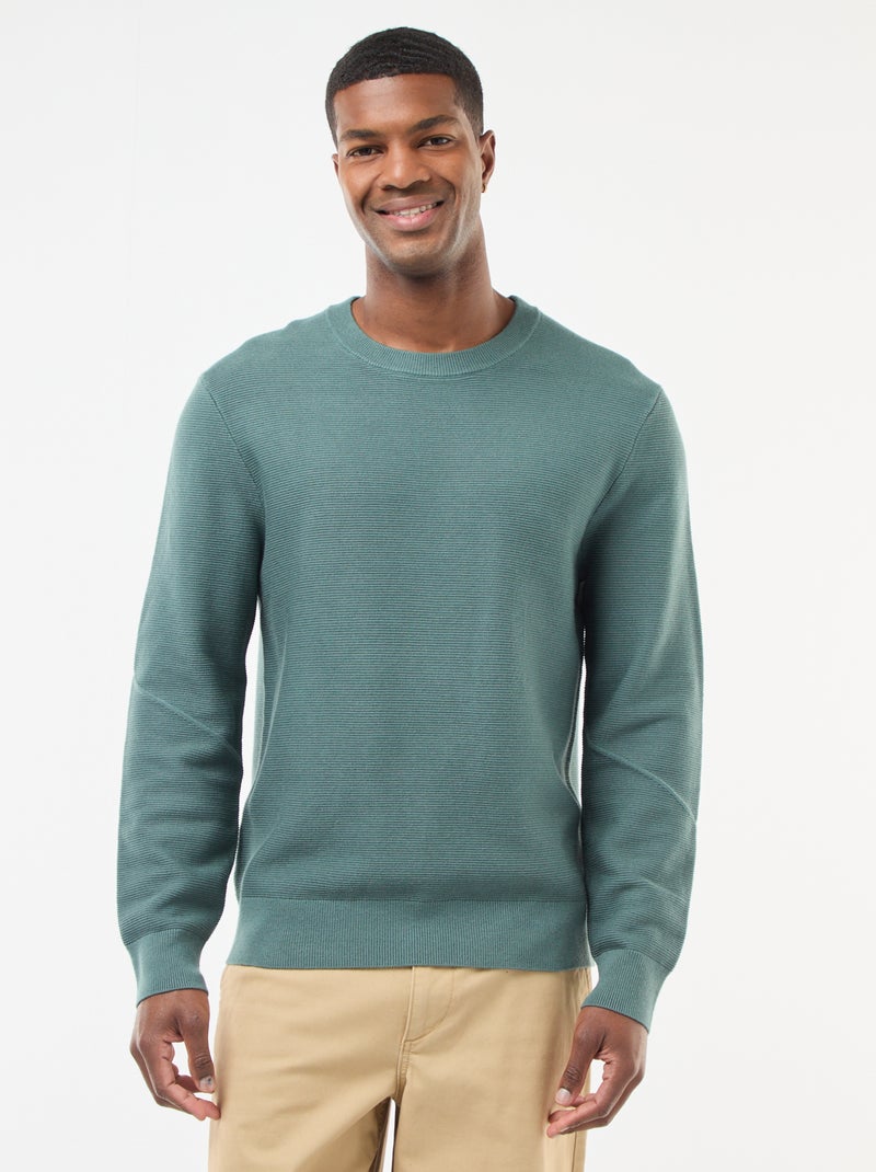Jersey de punto fino liso con cuello redondo Verde - Kiabi