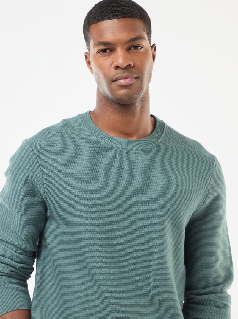 Jersey de punto fino liso con cuello redondo Verde - Kiabi