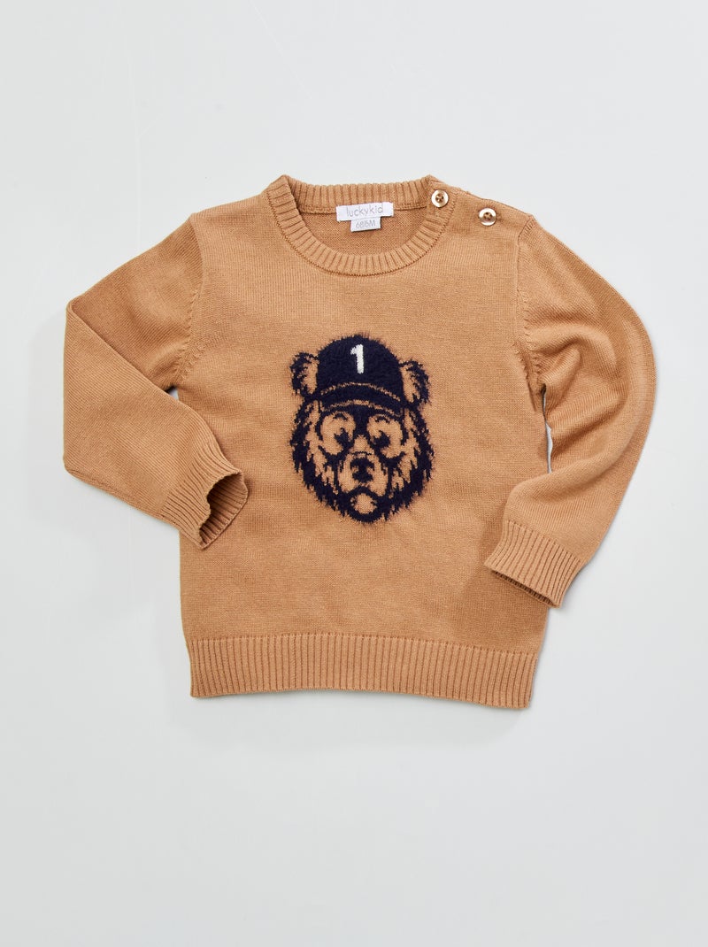 Jersey de punto fino 'oso' beige - Kiabi