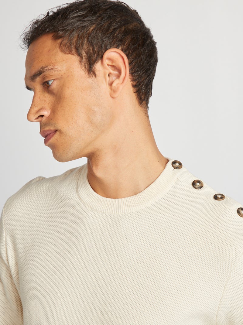 Jersey de punto fino tipo nido de abeja BLANCO - Kiabi