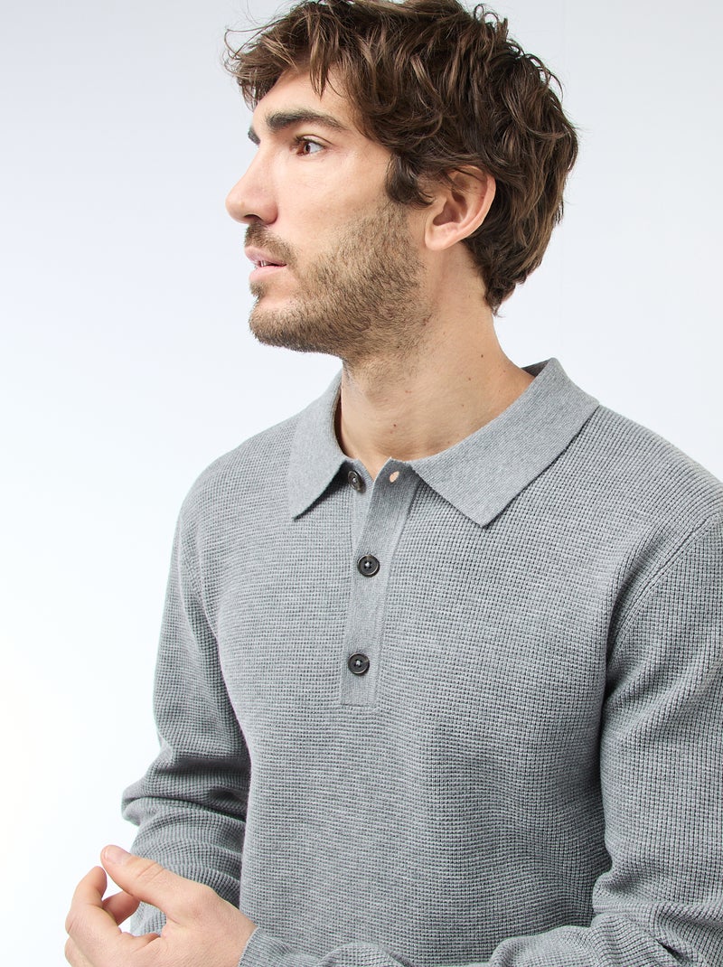 Jersey de punto gofrado con cuello polo Gris - Kiabi