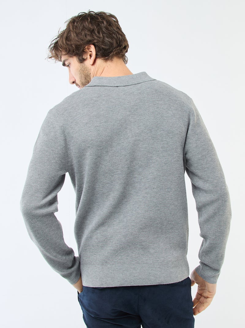 Jersey de punto gofrado con cuello polo Gris - Kiabi
