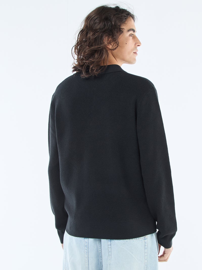 Jersey de punto gofrado con cuello polo Negro - Kiabi