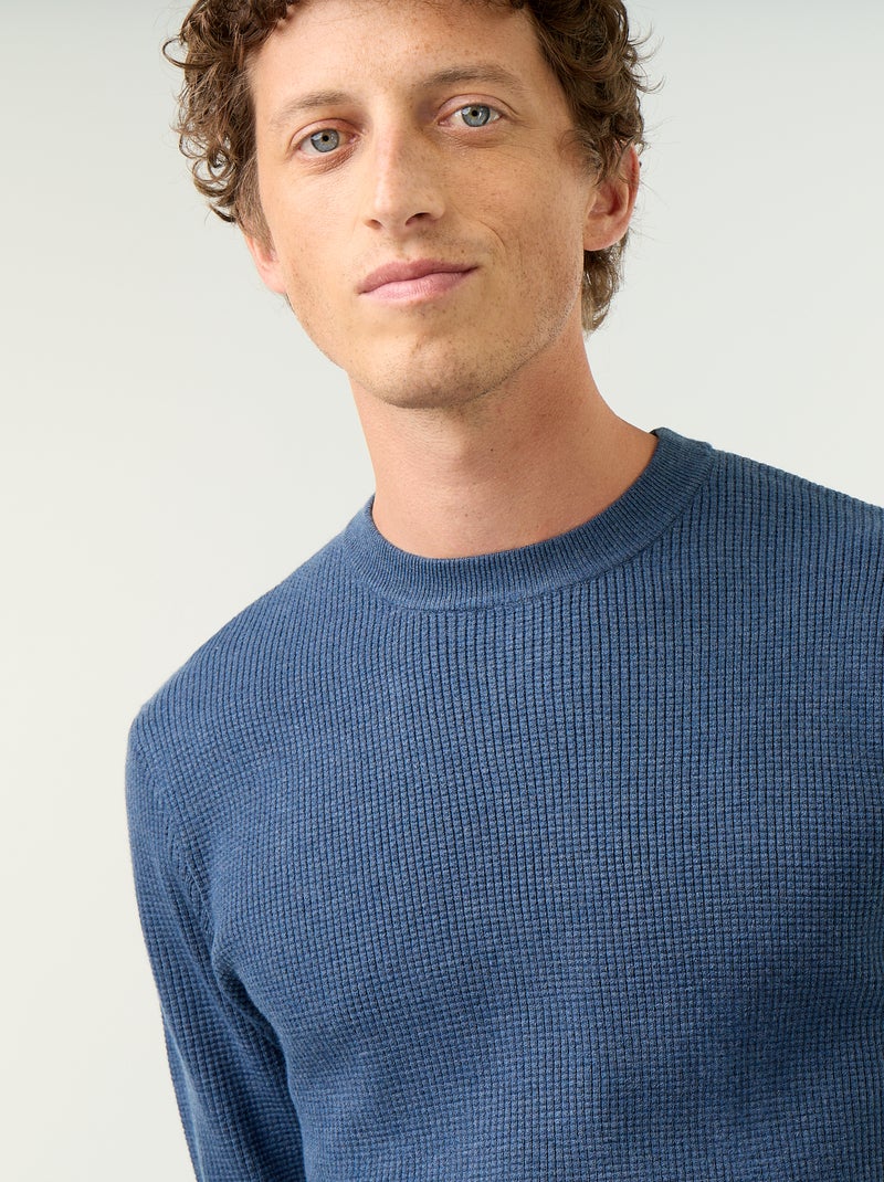 Jersey de punto gofrado con cuello redondo Azul - Kiabi