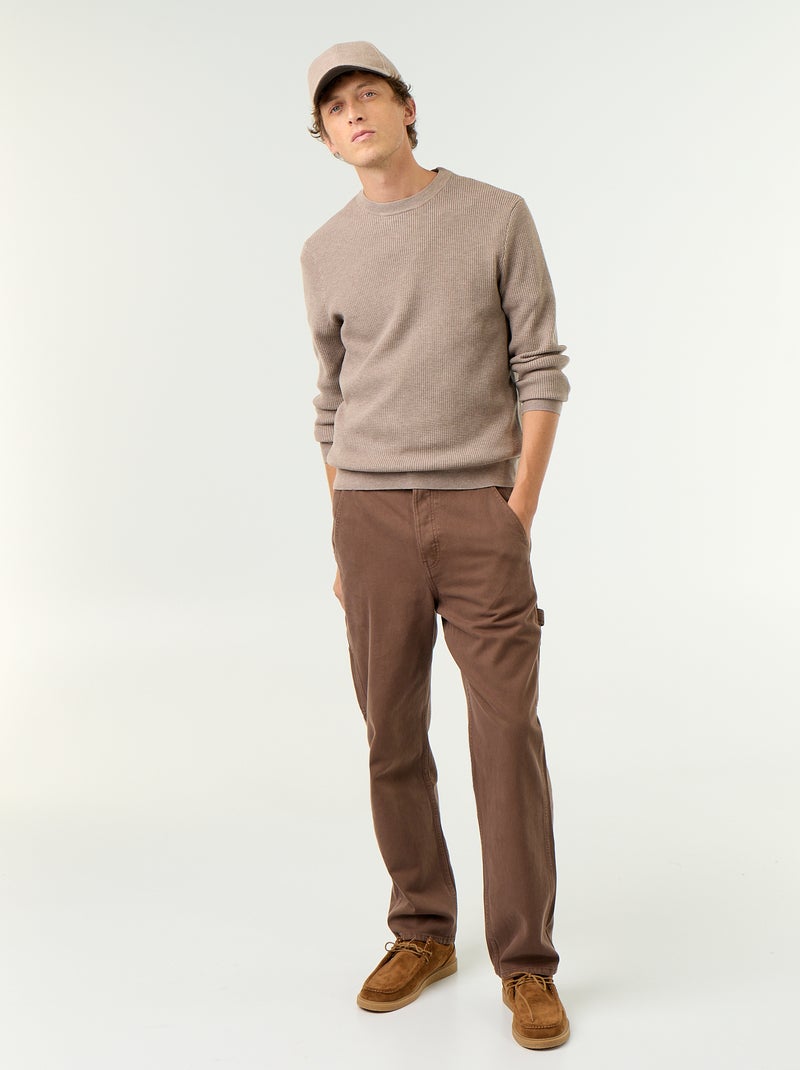 Jersey de punto gofrado con cuello redondo Beige - Kiabi