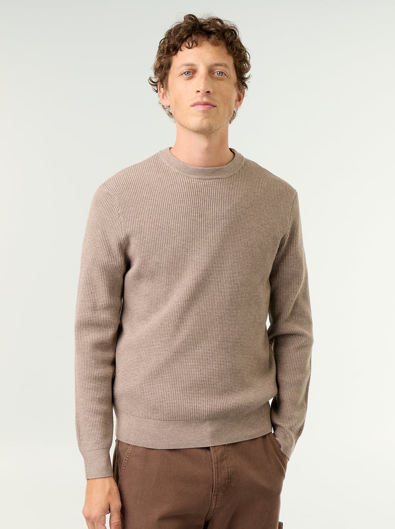 Jersey de punto gofrado con cuello redondo Beige - Kiabi