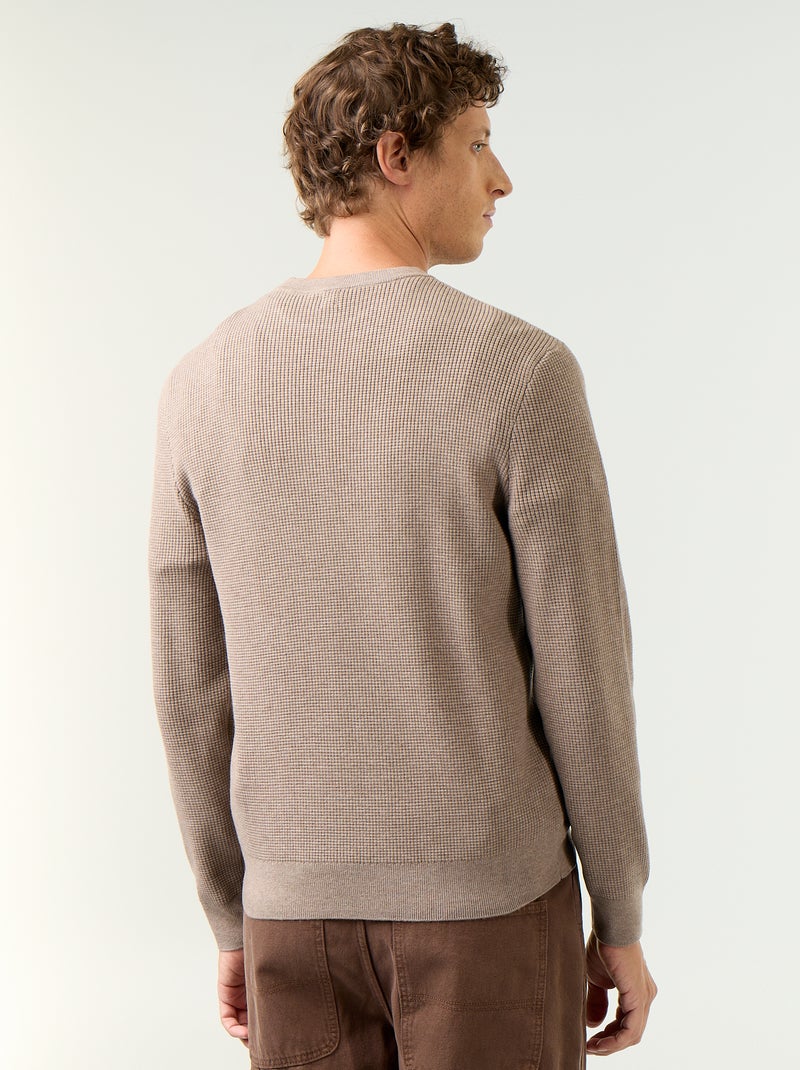 Jersey de punto gofrado con cuello redondo Beige - Kiabi