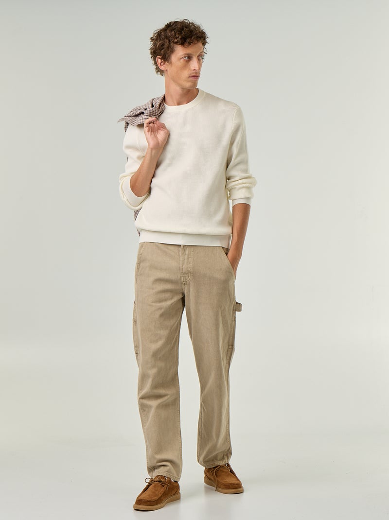 Jersey de punto gofrado con cuello redondo Blanco - Kiabi