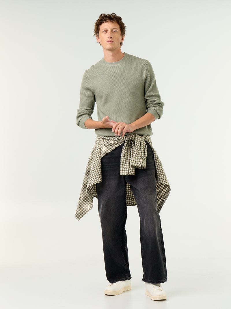 Jersey de punto gofrado con cuello redondo Verde - Kiabi