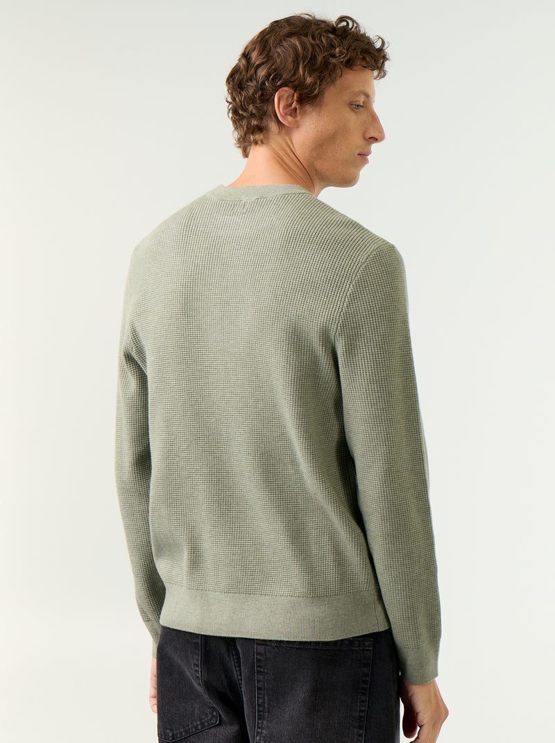 Jersey de punto gofrado con cuello redondo Verde - Kiabi