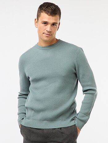 Jersey liso con cuello redondo y textura gofrada