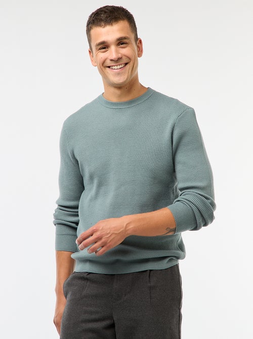 Jersey de punto gofrado liso con cuello redondo - Kiabi