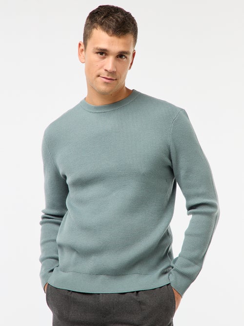 Jersey de punto gofrado liso con cuello redondo - Kiabi