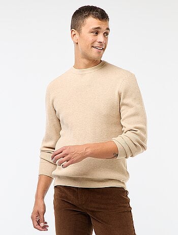 Jersey liso con cuello redondo y textura gofrada