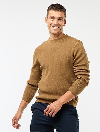 Jersey de punto gofrado liso con cuello redondo