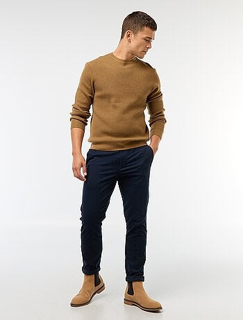 Jersey de punto gofrado liso con cuello redondo