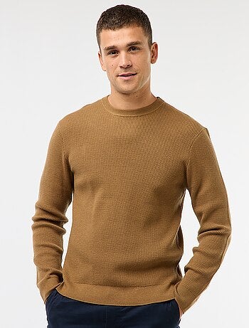 Jersey de punto gofrado liso con cuello redondo